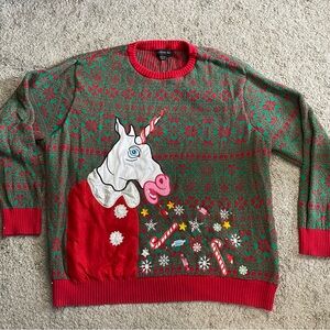 Festive Unicorn Crewneck Sweater - Red and Green